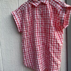 LOFT Red and White Gingham Casual Shirt